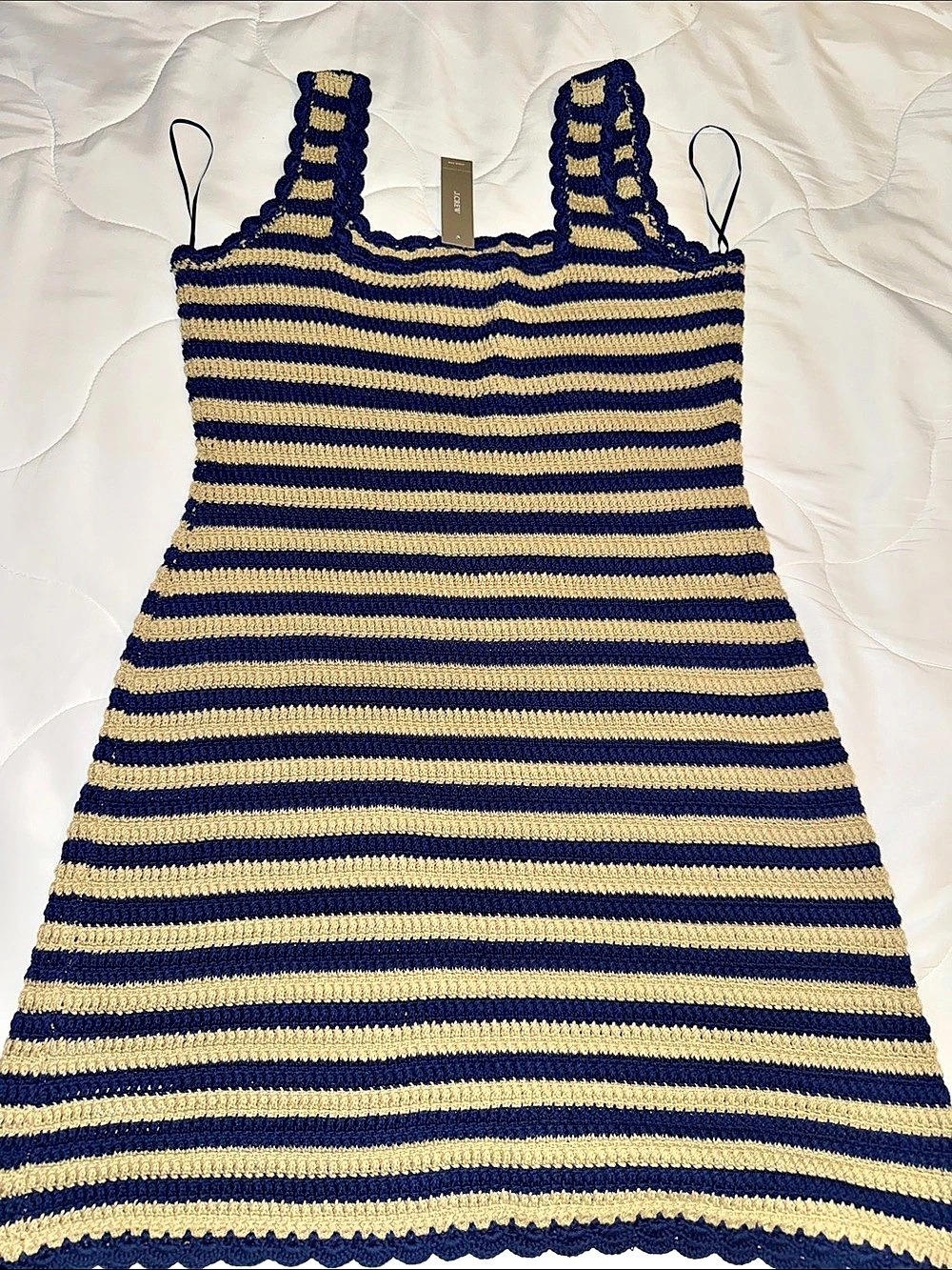 J.Crew Scallop-trim sweater-dress in stripe Striped Mini Dress Blue & Beige